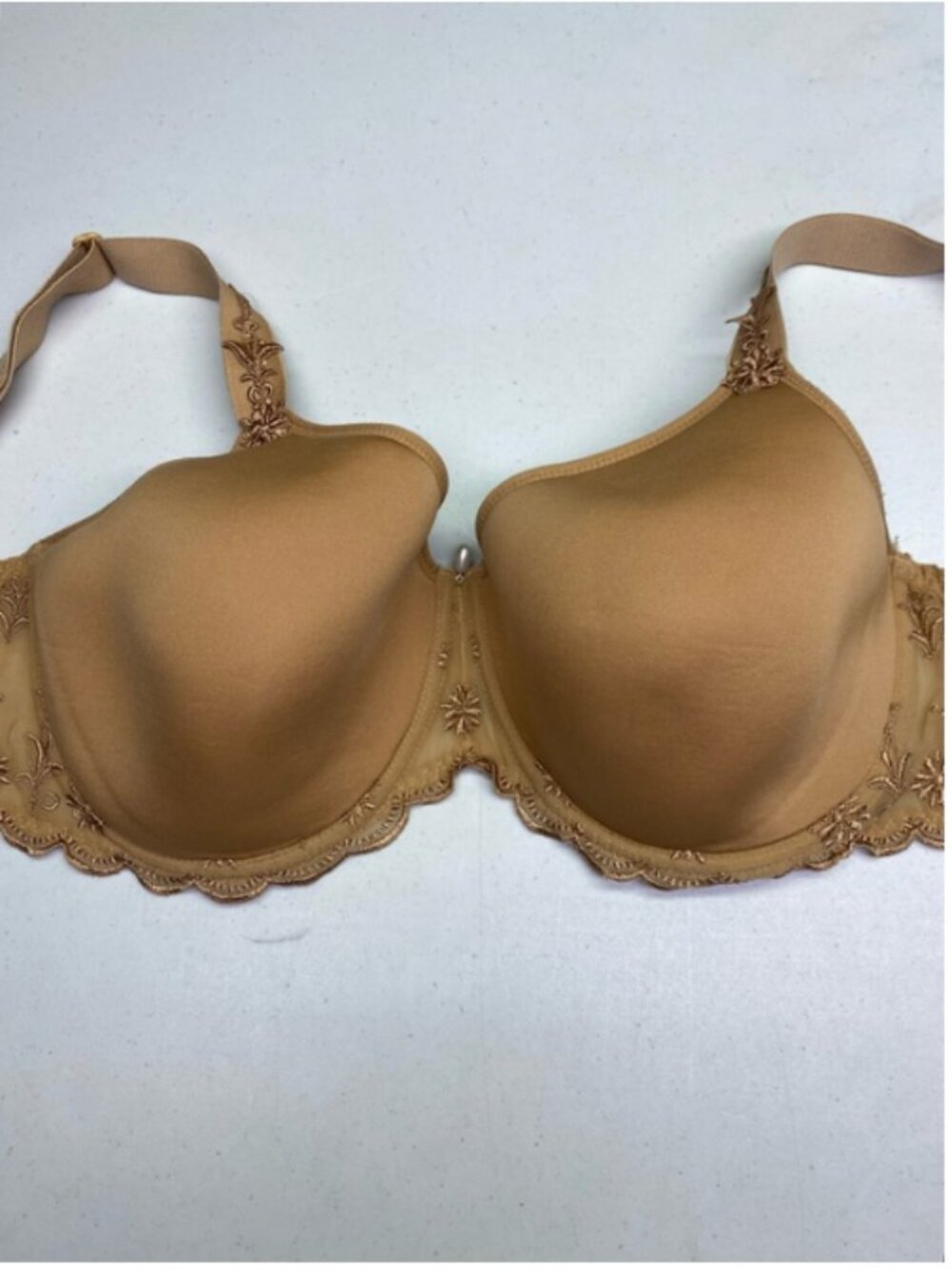 Antinéa Nude Underwire Bra Embroidered Trim Pearl Charm US 32H *P1042
